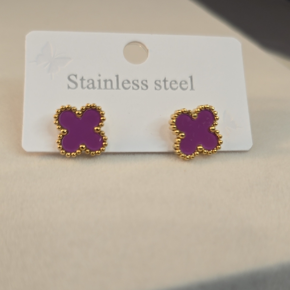 Purple and Gold Stainless Steel Earrings - Picture 5 of 8